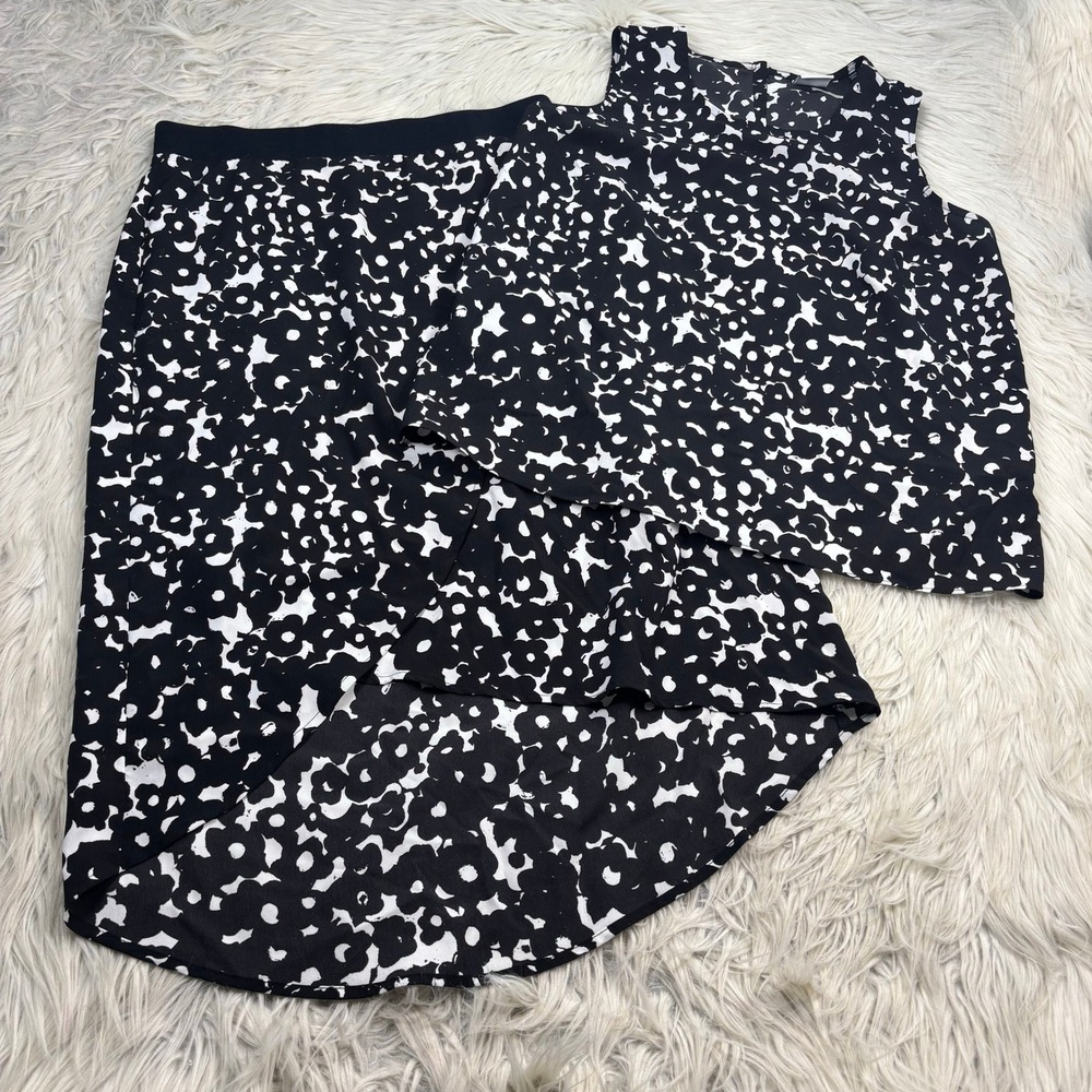 Cabi Women's S Black White Floral Dixon Tank and Tulip Skirt Set Feminine Chic